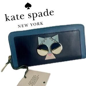 KATE SPADE KITTEN SLIM CONTINENTAL WALLET LIMITED EDITION PEEBLE LEATHER ICONIC